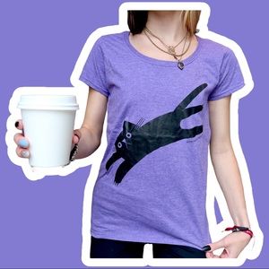 Purple t shirt with black cat icon